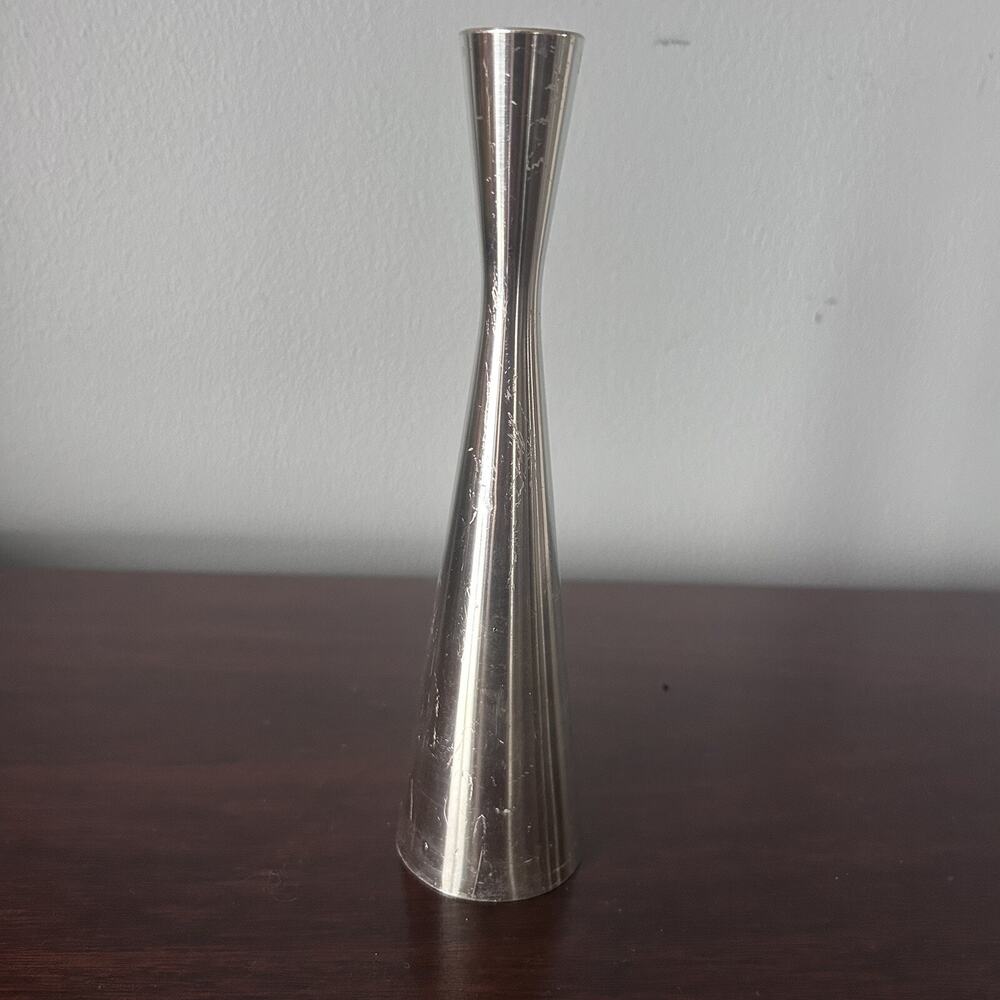 Pewter Bud Vase Thailand Siam 9” Tall Elephant Head Mark On Bottom Base